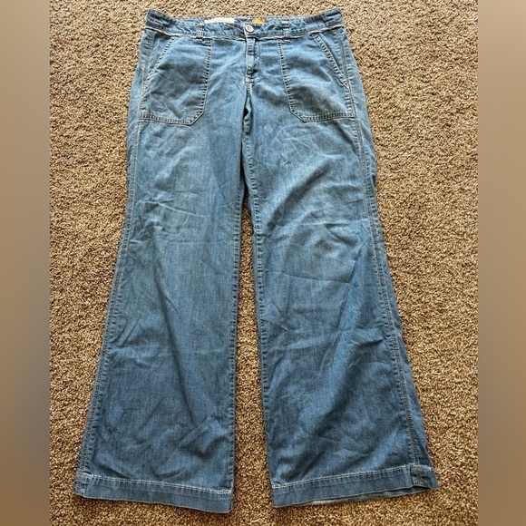 Pilcro and the Letterpress Pants - Pilcro Anthropologie Wide Leg Mid-Rise Lightweight Denim Trouser Size 12